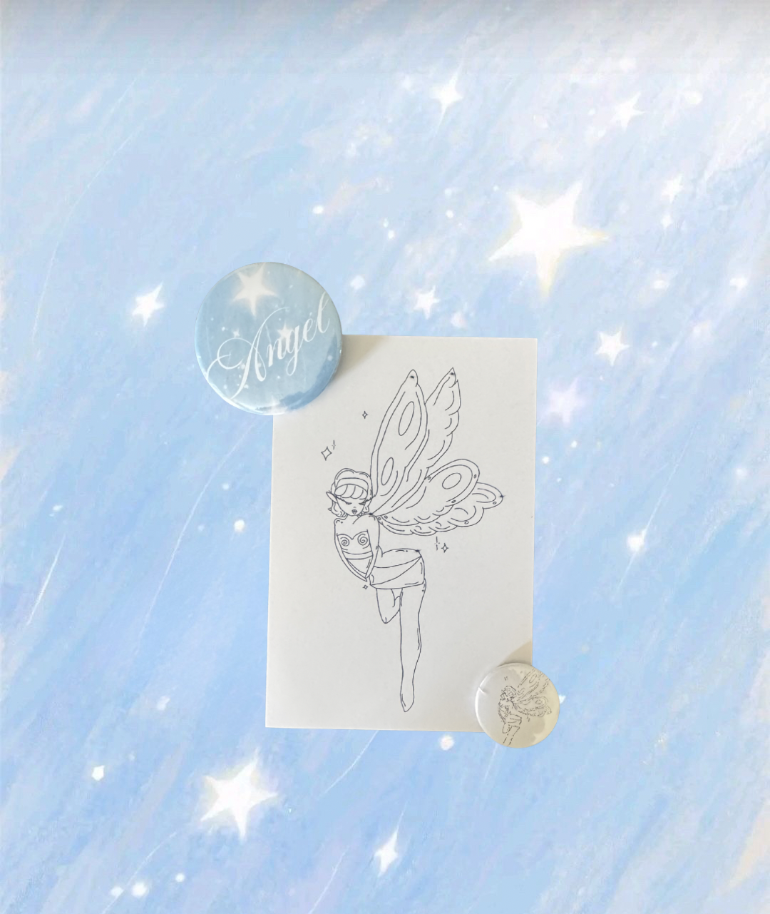 Angel Button pin + 4x6 print